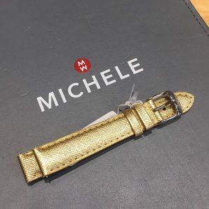 Michele Gold Metal Leather Watch Band